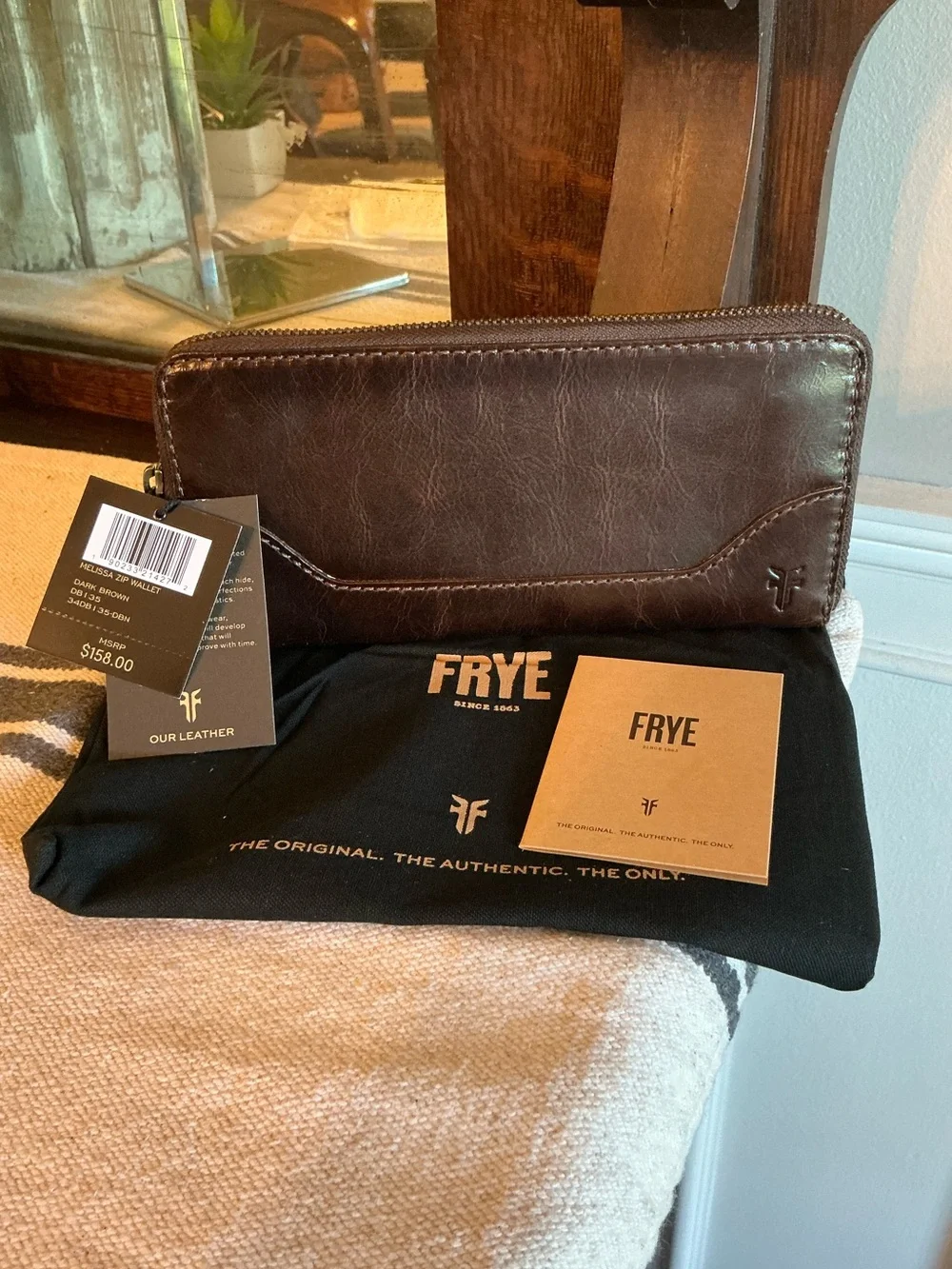 NWT Frye Leather Melissa Zip Around Wallet Dark Brown Retail $158